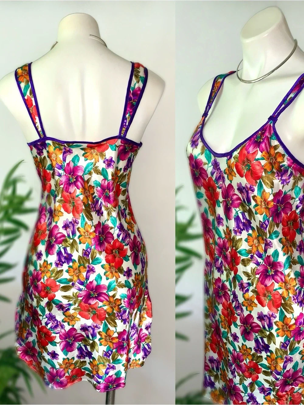 b l o o m :: Vintage Floral Satin Slip Dress Nightie Nightgown - Picture 4 of 14